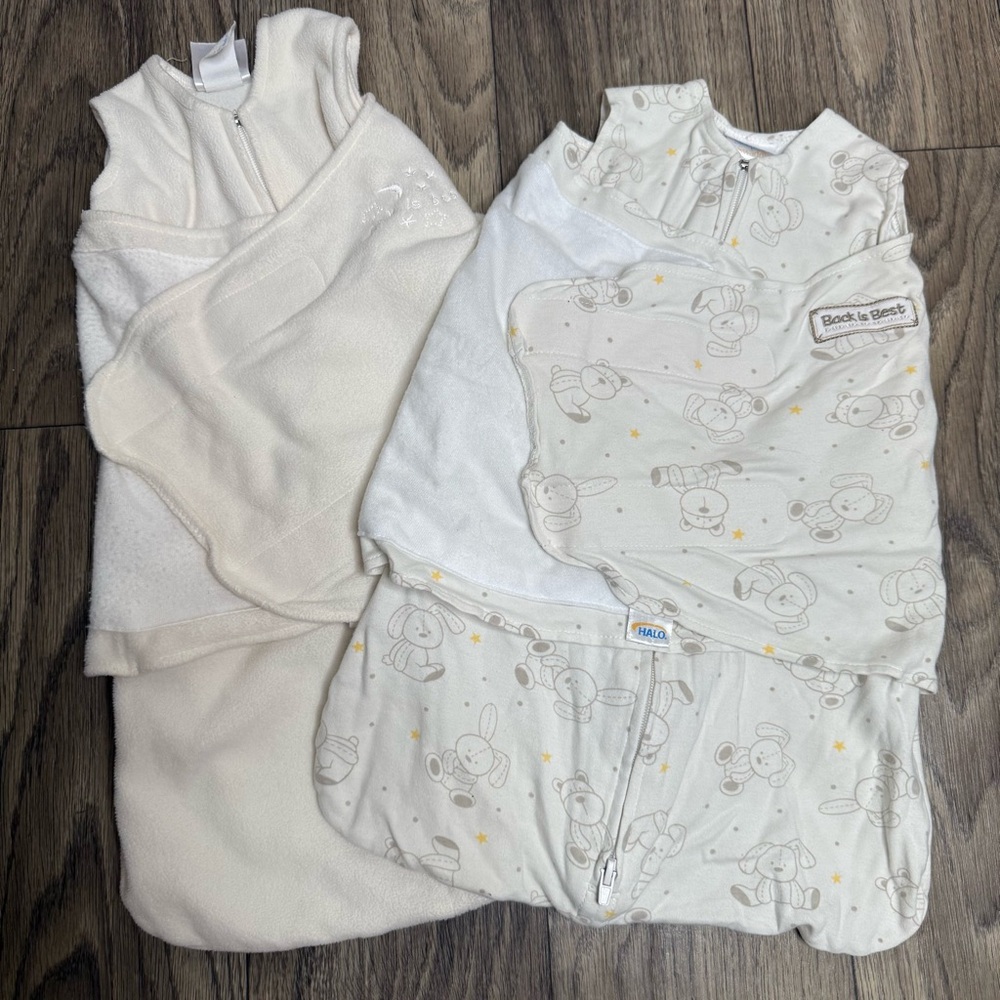 Halo Sleepsack Swaddle Set of 2 Cream Fleece & Cotton Bear/Bunny Size Newborn